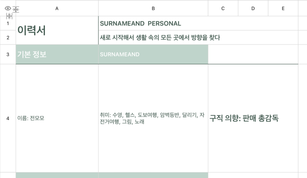 영업 사원 구직 이력서